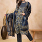 Navy Blue Floral Printed Pure Cotton Straight Kurta & Trousers With Dupatta