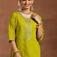 Floral Embroidered Sequinned Straight Kurta with Salwar & With Dupatta