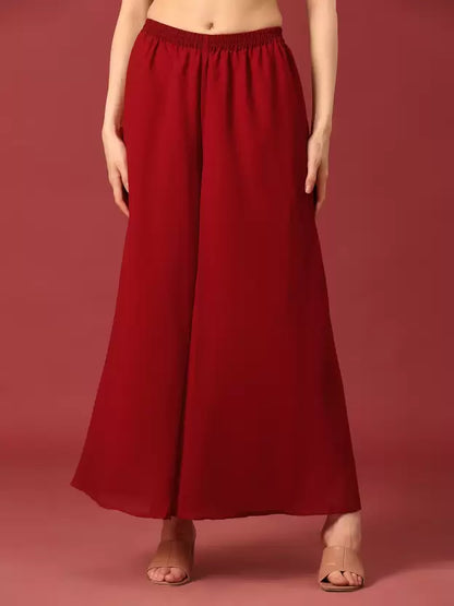 Red Embroidered Georgette Kurta Sharara Set