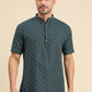 Men Geometric Woven Design Pastels Cotton Kurta