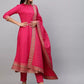 Women Pink Cotton Blend Kurti Pant Dupatta Set