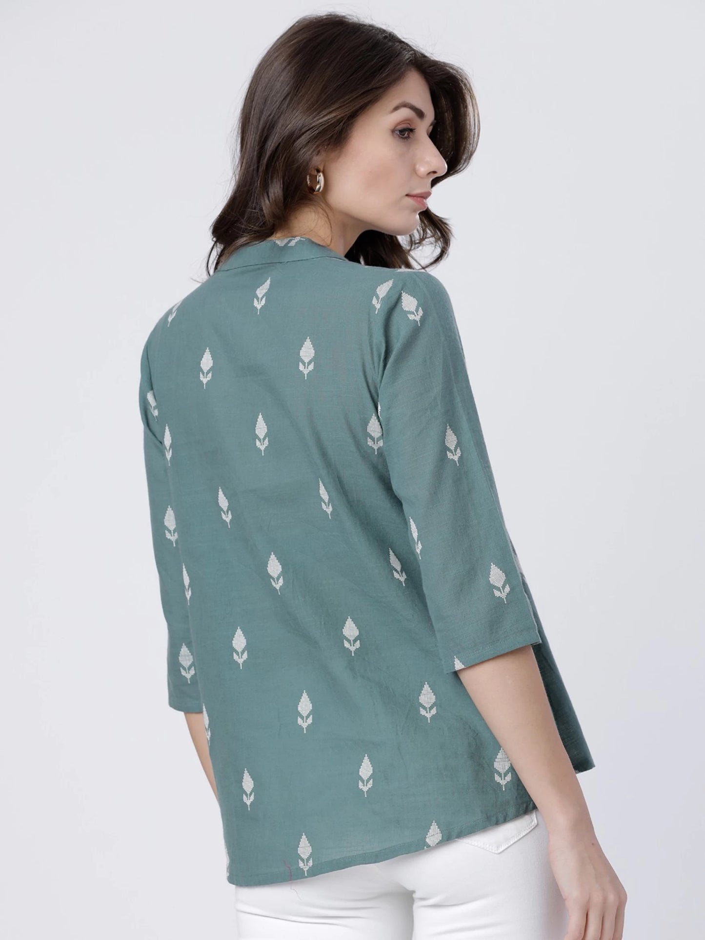 Casual Regular Sleeves Printed Women Green Top