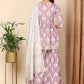 Violet Floral Printed Gotta Patti Pure Cotton Kurta with Sharara & Dupatta