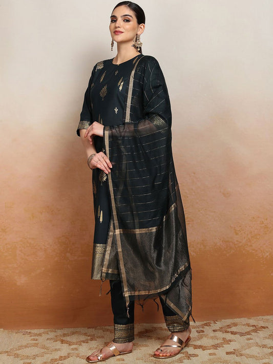 Ethnic Motifs Printed Straight Kurta & Palazzos With Dupatta