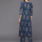 Women Blue Cotton Blend Kurta Pant Set