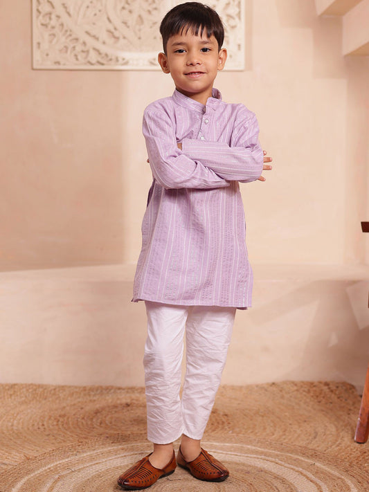 Boys Striped Printed Cotton Kurta with Pyjama