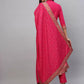 Women Pink Cotton Blend Kurti Pant Dupatta Set