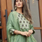 Women Green Silk Blend Kurta Pant Dupatta Set