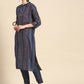 Women Navy Blue Printed Pure Cotton Kurta with Trousers