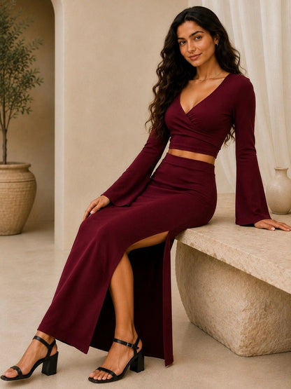 Cotton Blend Solid Top with Skirt