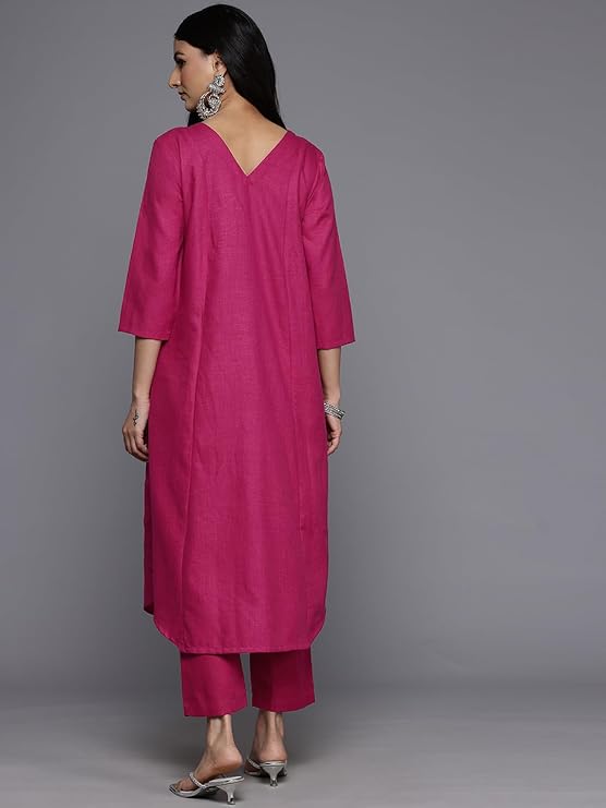 Women Magenta Solid A-Line Kurta & Trousers set