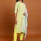 Yellow Striped Keyhole Neck Straight Kurta with Trousers & With Dupatta