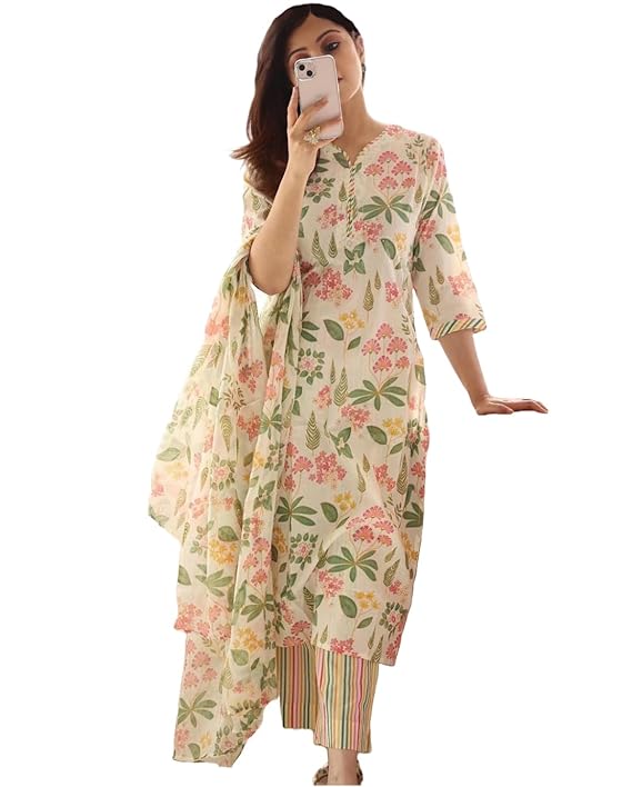 Women Floral Kurta with Pant & Dupatta