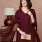 Women Maroon Cotton Rayon Kurti Pant Set