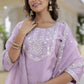 Women Purple Silk Blend Kurta Pant Dupatta Set