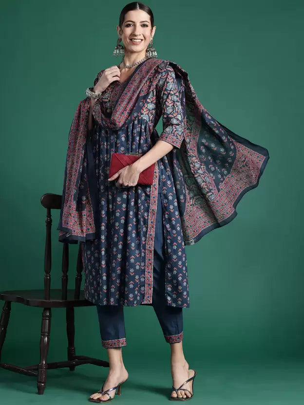 Women Pure Cotton Kurta Pant Dupatta Set