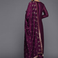 Women Purple Floral Embroidered Sequinned Kurta with Palazzos & Dupatta