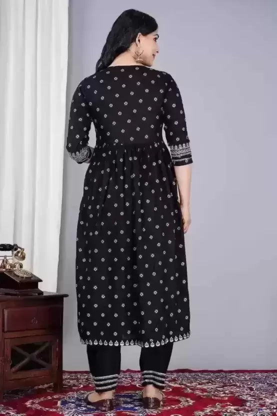 Women Black Viscose Rayon Kurti Pant Dupatta Set