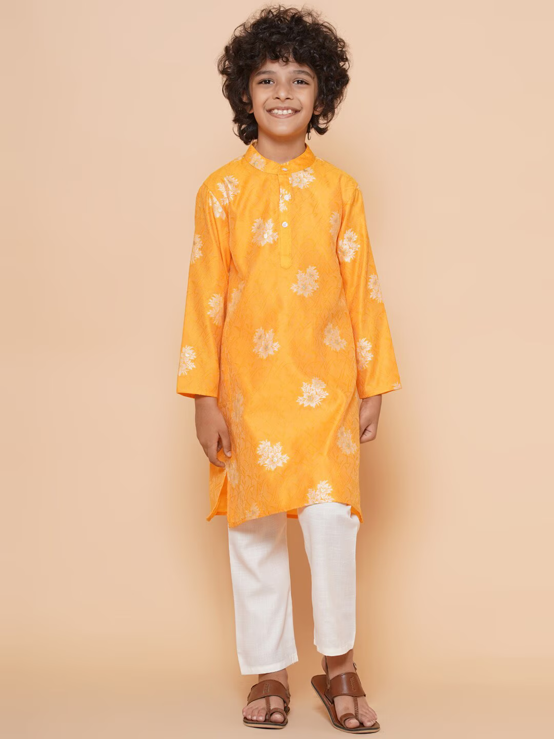 Boys Floral Woven Design kurta with pyjamas