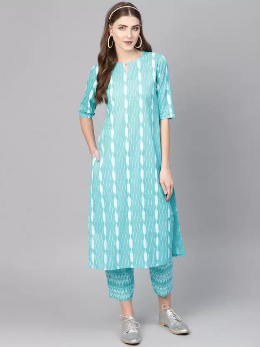 Women Blue Viscose Rayon Kurta and Trousers Set