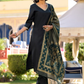 Green & Gold Toned Embellished V Neck Straight Kurta & Palazzos With Dupatta