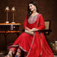 Red & Gold Toned Ethnic Motifs Embroidered Anarkali Kurta & Trousers With Dupatta