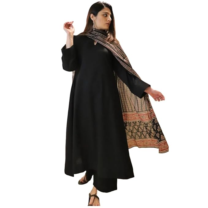 Women's Rayon Viscose Anarkali Solid Kurta with Pant & Dupatta