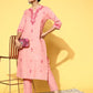 Women Pink Cotton Blend Kurta Pant Set