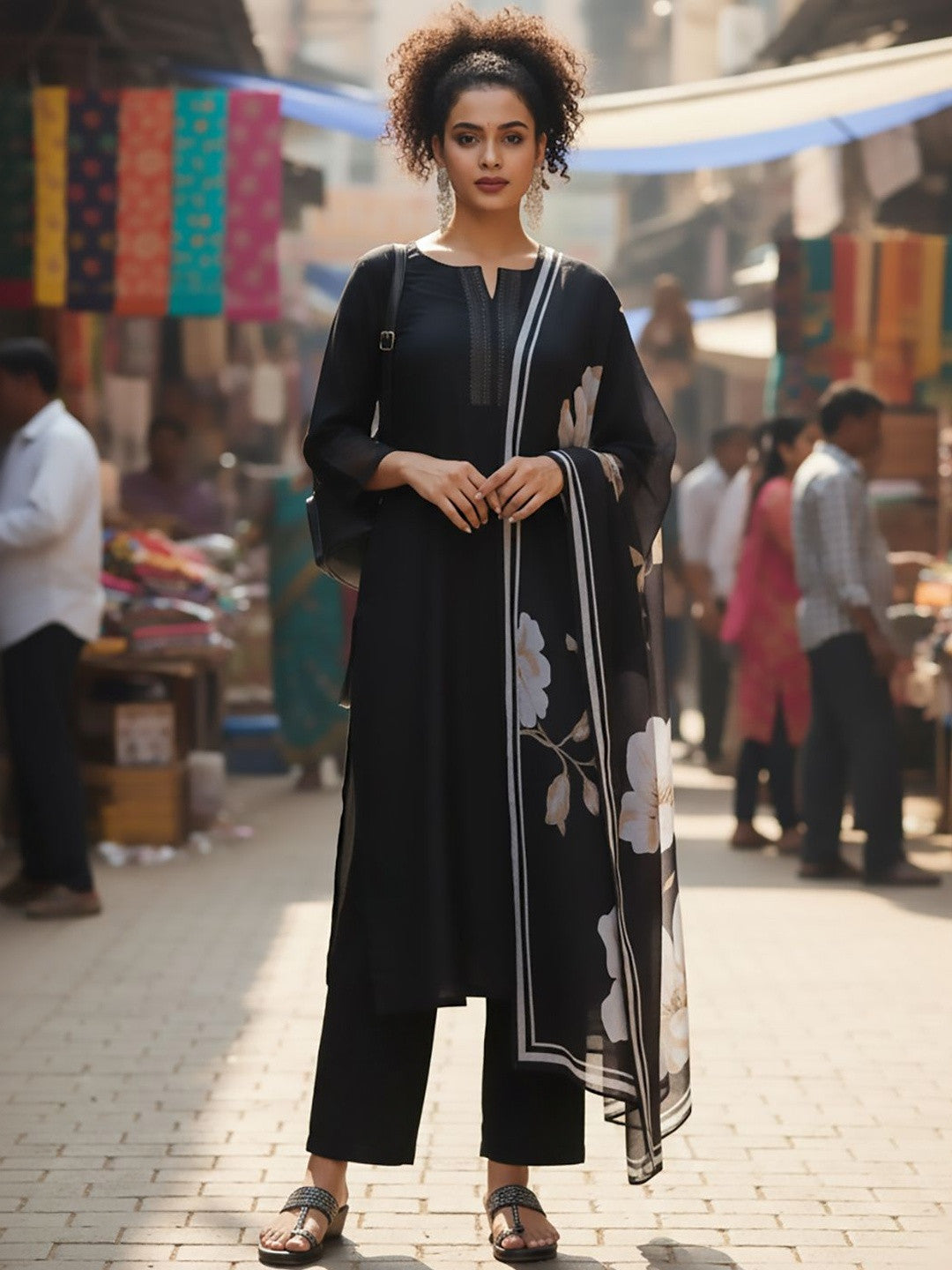 Women Floral Regular Thread Work Kurta with Trousers & With Dupatta - Amy's Cart
