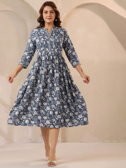 Floral Printed Fit & Flared Ethnic Dress