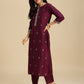 Women Wine Silk Blend Kurta Pant Dupatta Set