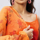 Women Orange Pleated Kurta with Palazzos & With Dupatta