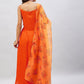 Women Orange Pleated Kurta with Palazzos & With Dupatta