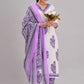 Floral Printed V-Neck Regular Pure Cotton Kurta With Salwar & Dupatta