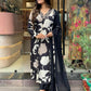 Women Black Floral Cotton Blend Kurti Pant Dupatta Set