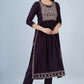 Women Wine Viscose Rayon Kurta Pant Set