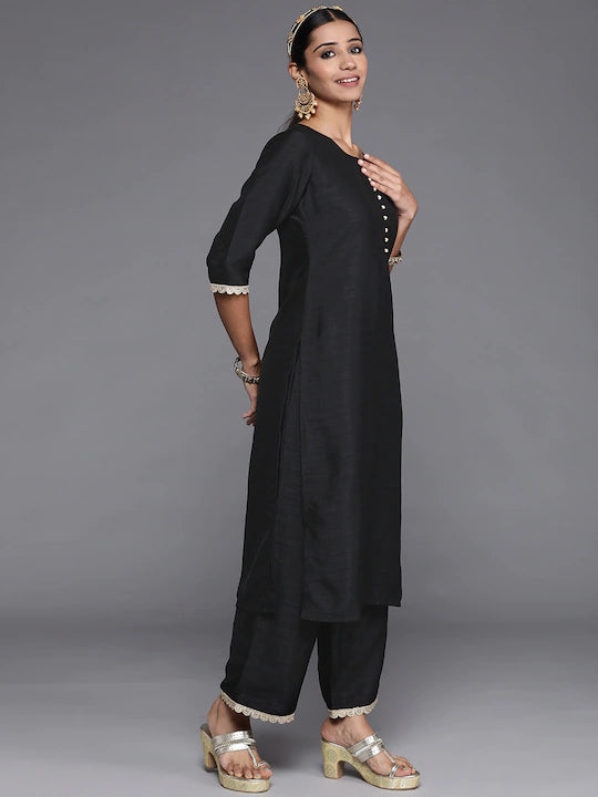 Women Black Gotta Patti Kurta with Palazzos & With Dupatta