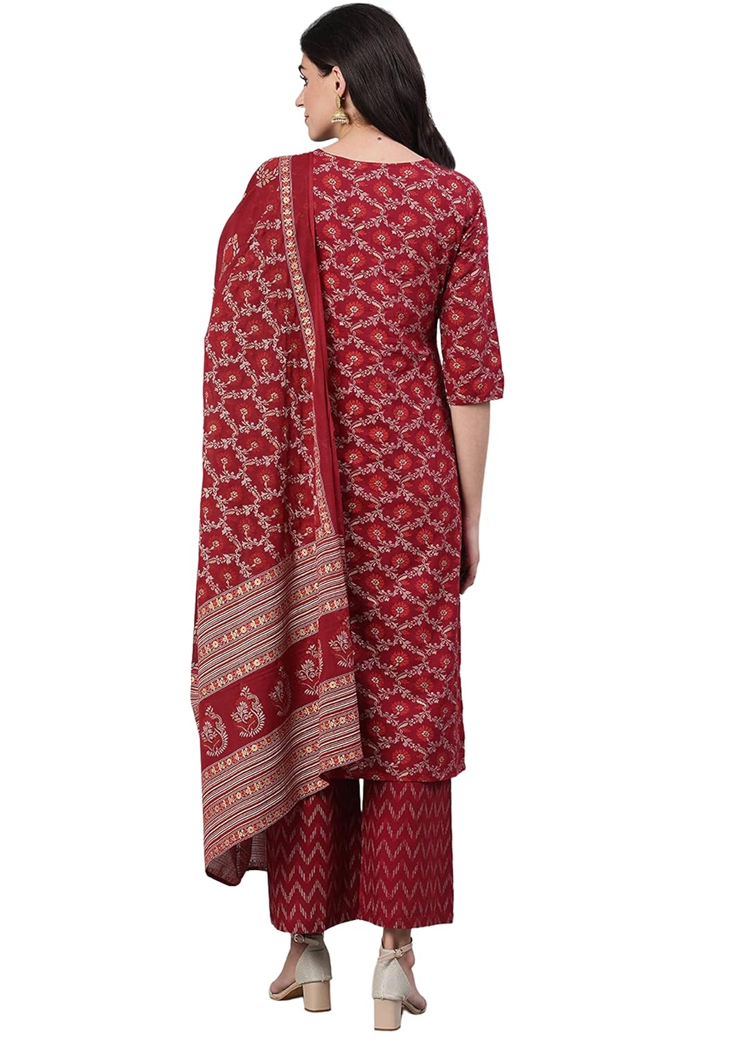 Women's Rayon Printed Straight Kurti with Palazzos and Dupatta Set