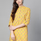 Women Mustard Yellow & Pink Floral Print Tunic