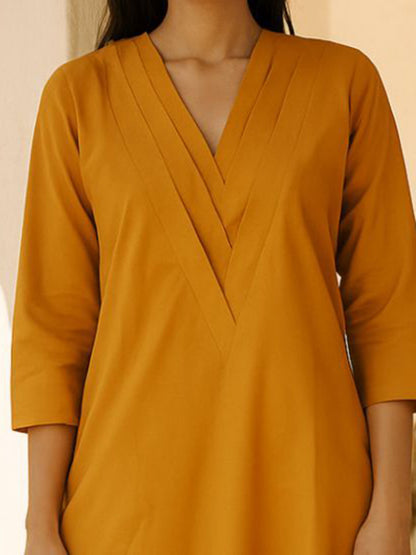 V-Neck Pure Cotton Straight Kurta with Trousers