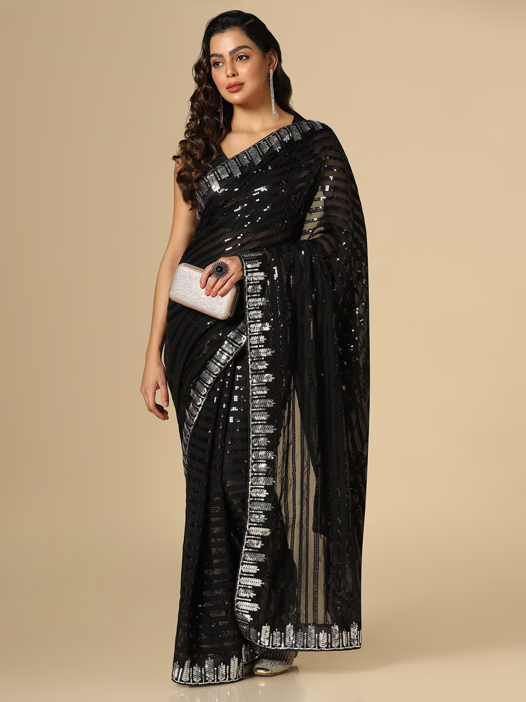 Striped Sequinned Saree