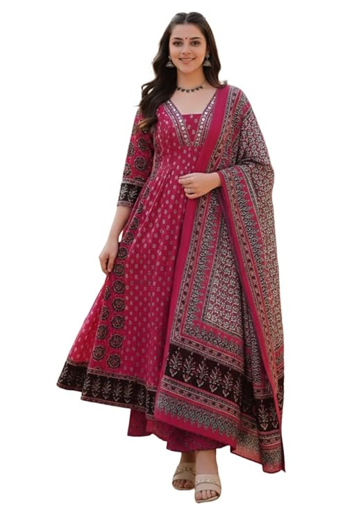 Women’s Rayon Viscose Anarkali Kurta Set with Dupatta
