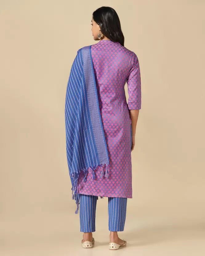 Women Pure Cotton Elegant Kurta, Pant And Dupatta Set