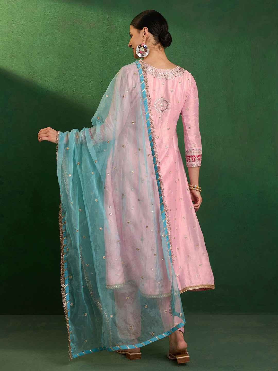 Sequin Embroidered Straight Kurta With Trouser & Dupatta