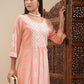 Peach-Coloured Floral Embroidered Thread Work Straight Kurta With Palazzos