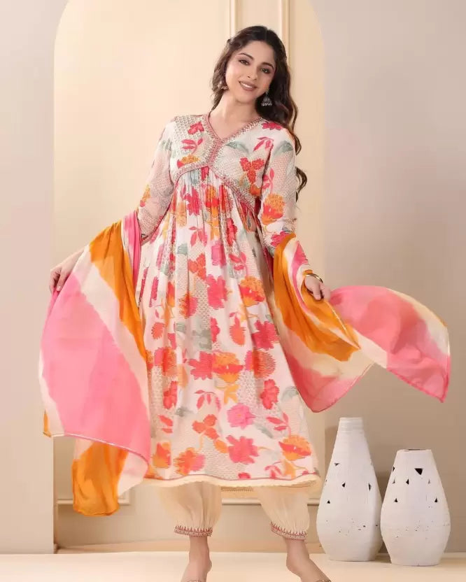 Women Viscose Rayon Kurta Pant Dupatta Set