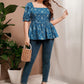 Floral Print Puff Sleeve Peplum Top