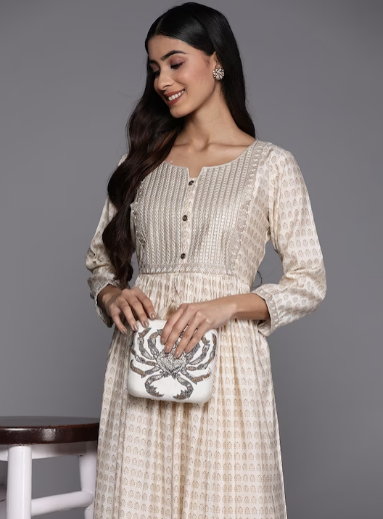 Ethnic Motifs Pleated Fit & Flare Maxi Dress