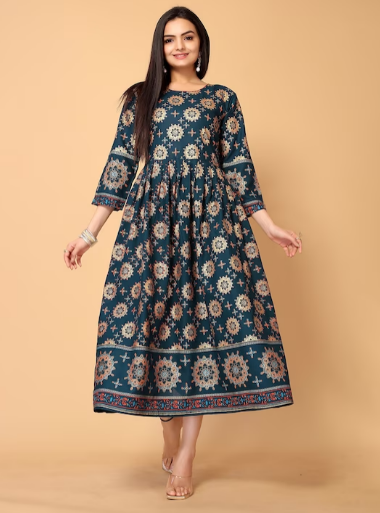 Teal Floral Ethnic Dress