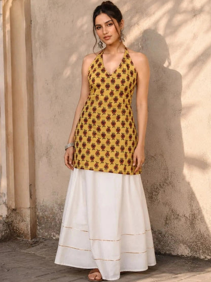 Halter Neck Pure Cotton Blend Kurti